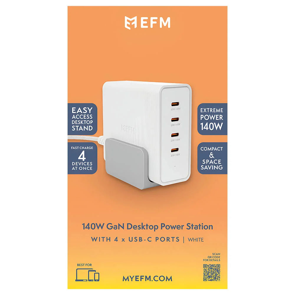 EFM 140W GaN Desktop Power Station with 4 x USB-C Ports – White
