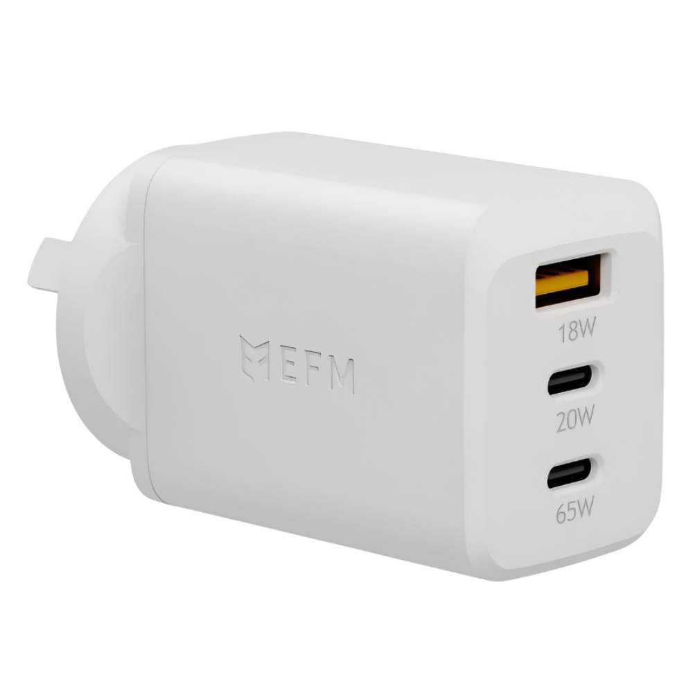 EFM ECO 65W Triple Port Wall Charger With GaN, Power Delivery and PPS (White)