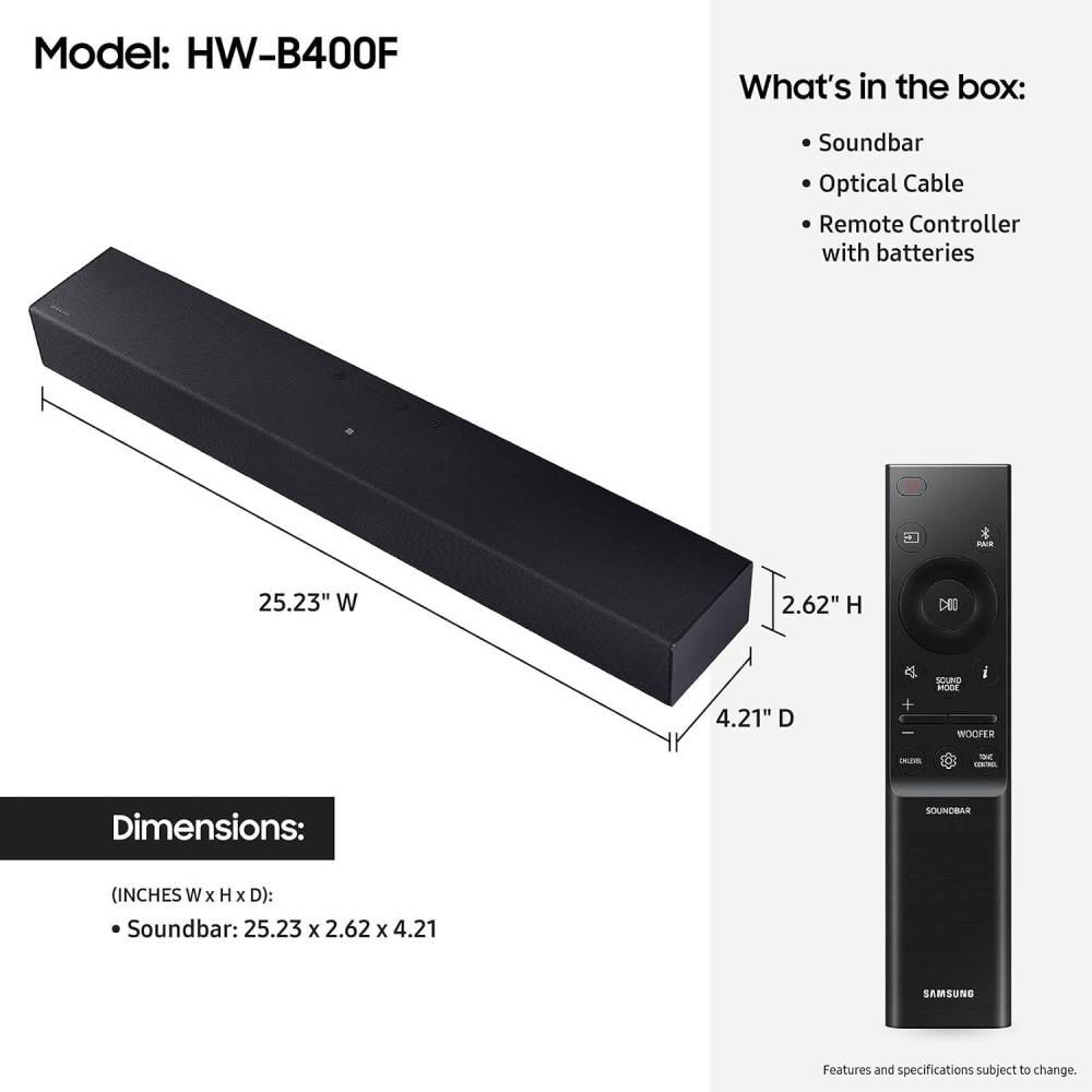 Samsung B-Series 2.0 ch Soundbar (HW-B400F) (Black)