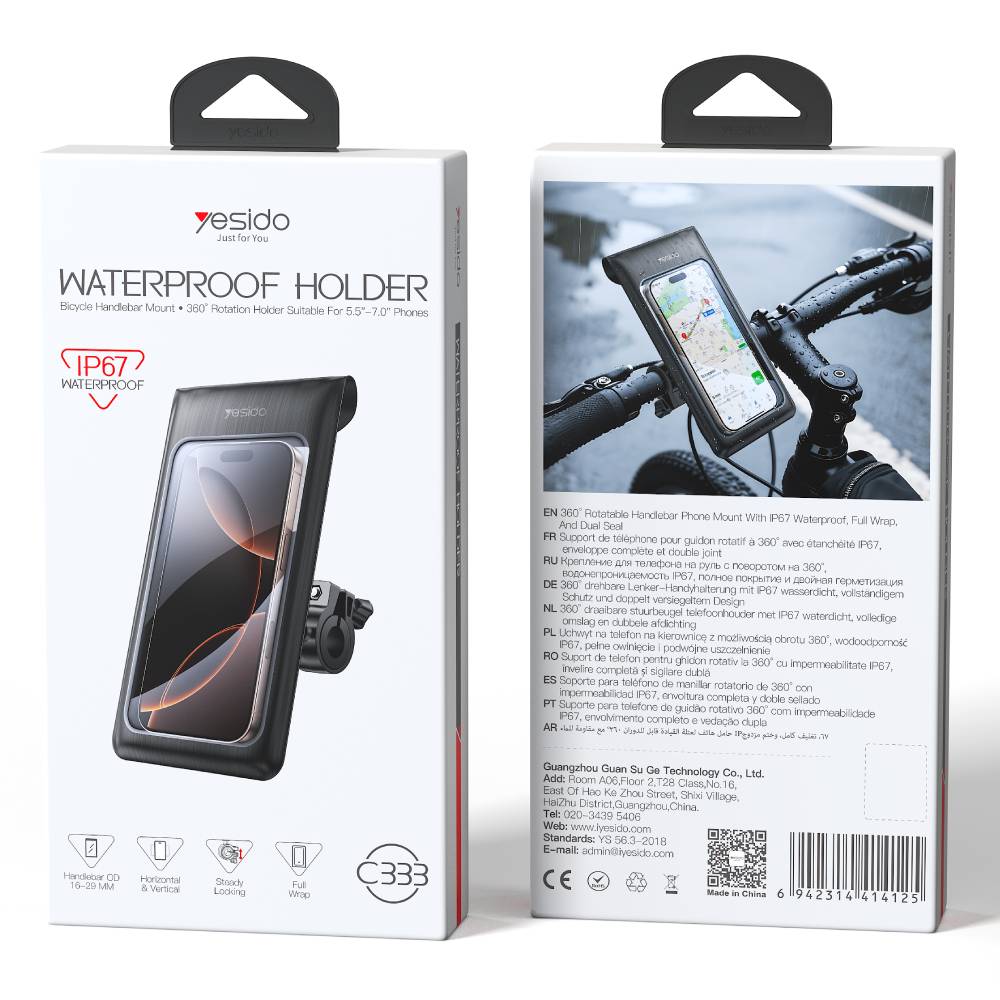 YESIDO WATERPROOF HOLDER Bicycle Handlebar Mount 360 Rotation Holder Suitable (Black) (C333)