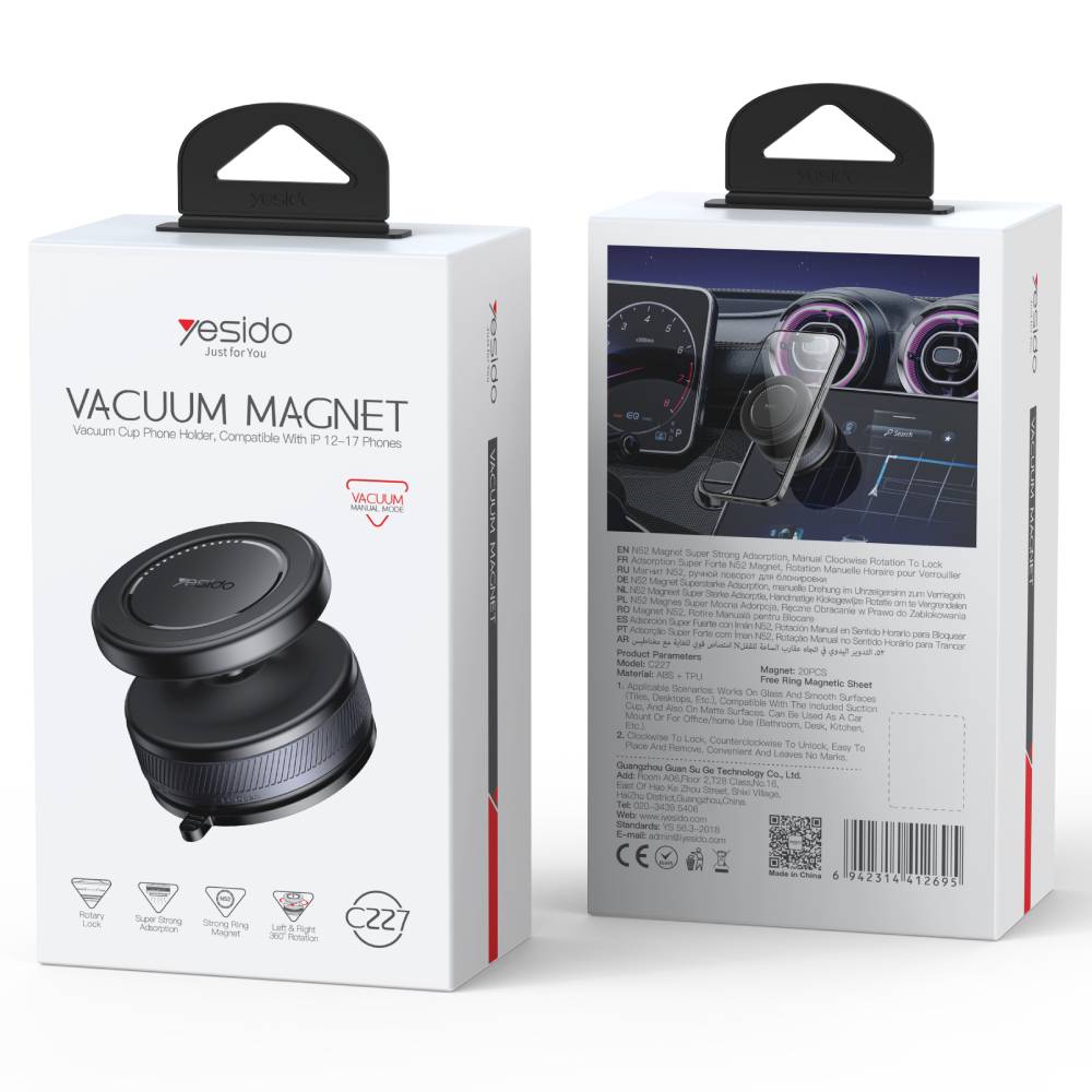 YESIDO VACUUM MAGNET 360 Rotating Vacuum Cup Phone Holder (Black) (C227)