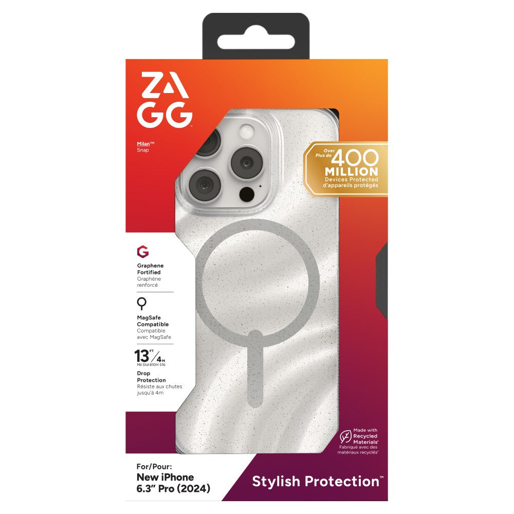 ZAGG Milan Snap MagSafe Case For iPhone 16 Pro - White Swirl Glitter