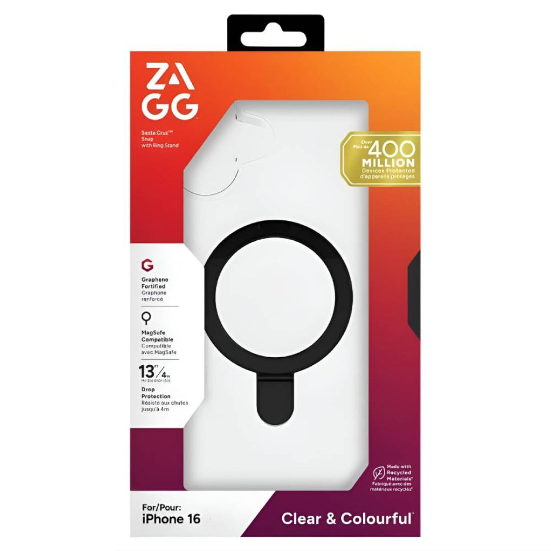 ZAGG Santa Cruz Snap Ring Stand Case For iPhone 16 - Clear