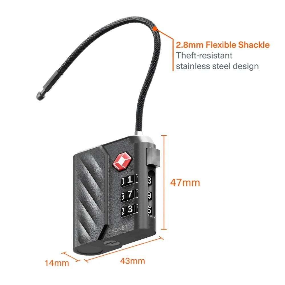 Cygnett Voyager Bluetooth TravelTag TSA Lock with USB-C Recharging – Black