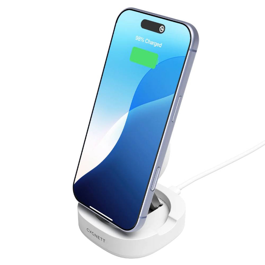 Cygnett ChargeBase Qi2 Foldable Magnetic Wireless Charger - White