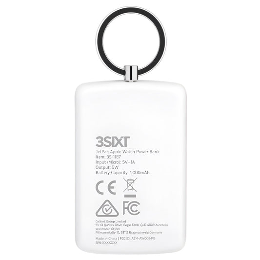 3sixT JetPak Apple Watch Power Bank Keyring 1000mAh – White