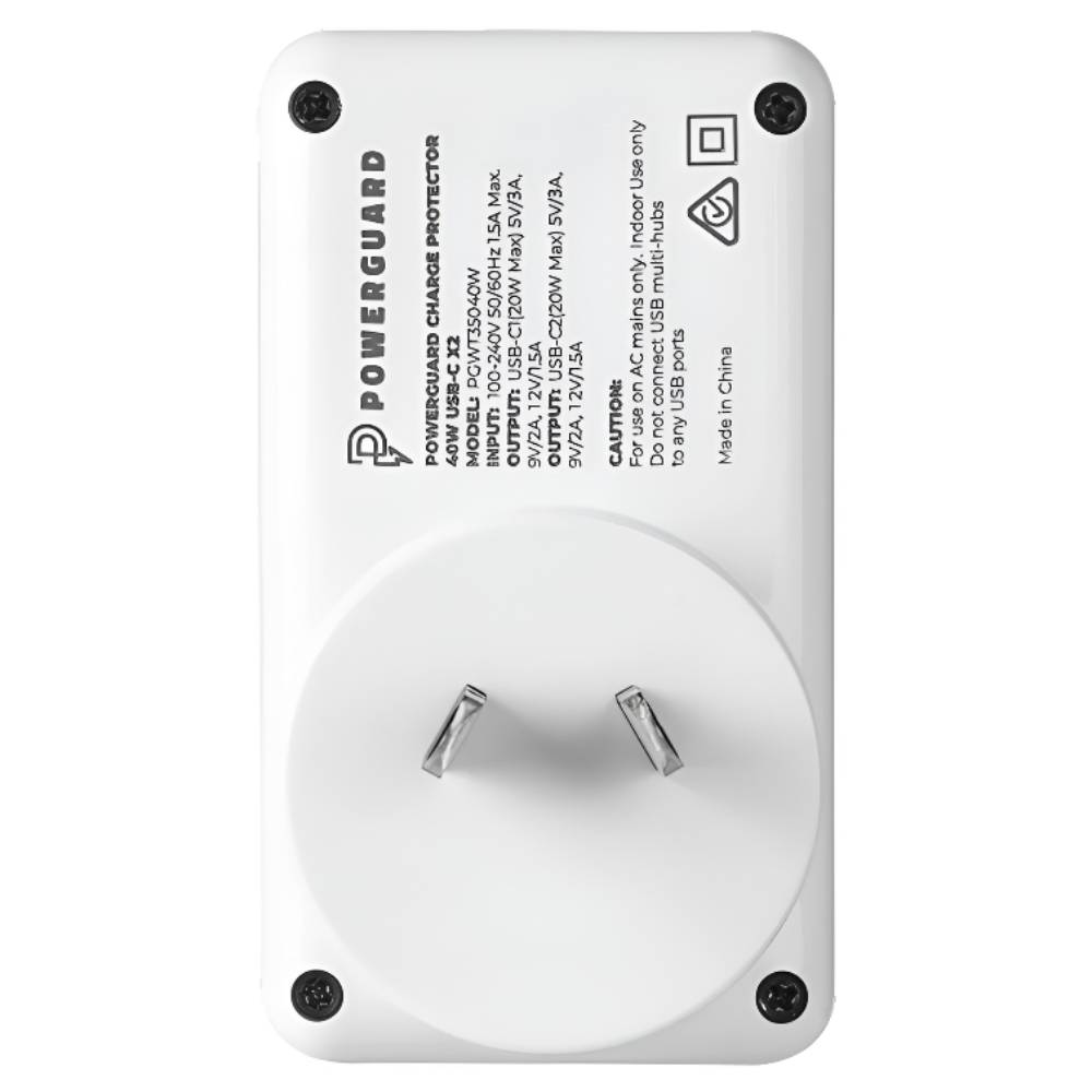 3sixT PowerGuard Surge Protector 40W USB-C + USB-C (White)