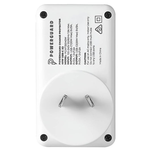 3sixT PowerGuard Surge Protector 40W USB-C + USB-C (White)