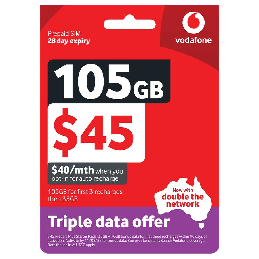 Vodafone $45 Prepaid Starter Pack Simcard