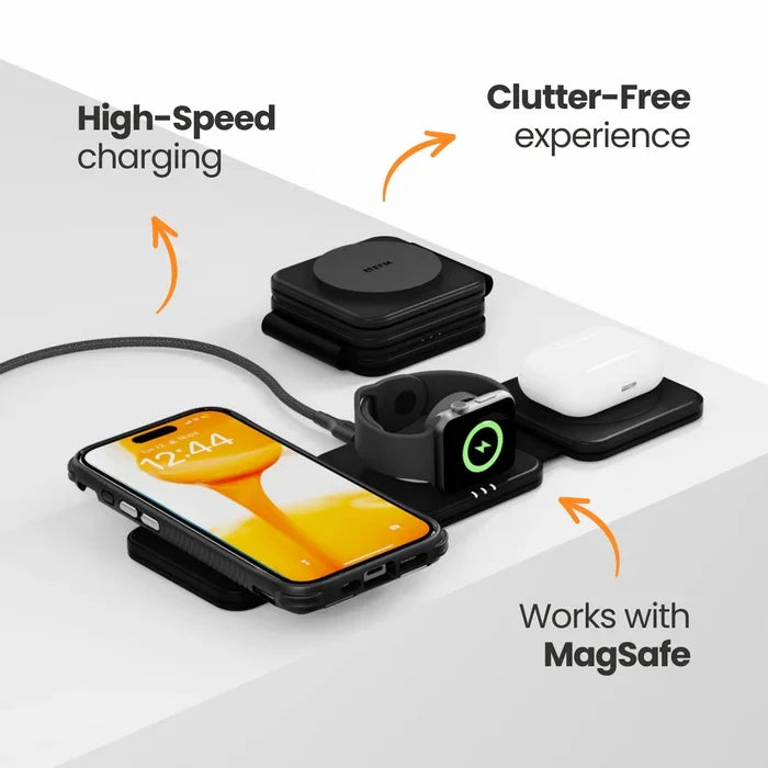 EFM FLUX Travel 3-in-1 Wireless Charger With 20W Wall Charger – Black