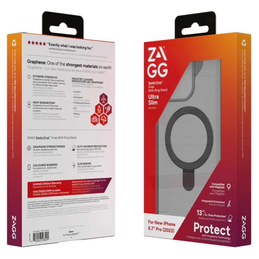 ZAGG Santa Cruz Snap Ring Stand MagSafe Case For iPhone 15 Pro Max - Black image 3