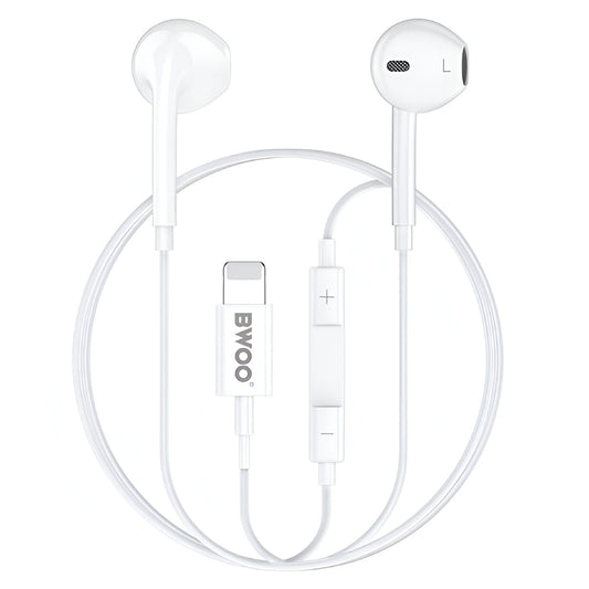 BWOO Lightning Hi-Fi Audio Stereo Wired Earphones (1.2M)(BO-HF179) – White