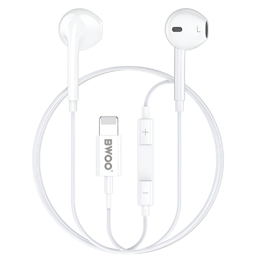 BWOO Lightning Hi-Fi Audio Stereo Wired Earphones (1.2M)(BO-HF179) – White