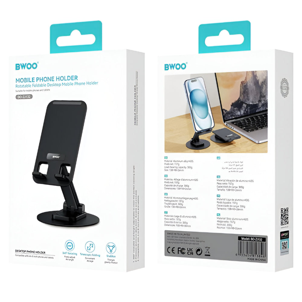 BWOO Foldable Desktop Phone Holder 360 Rotatable Desktop – Black [BO-ZJ132]