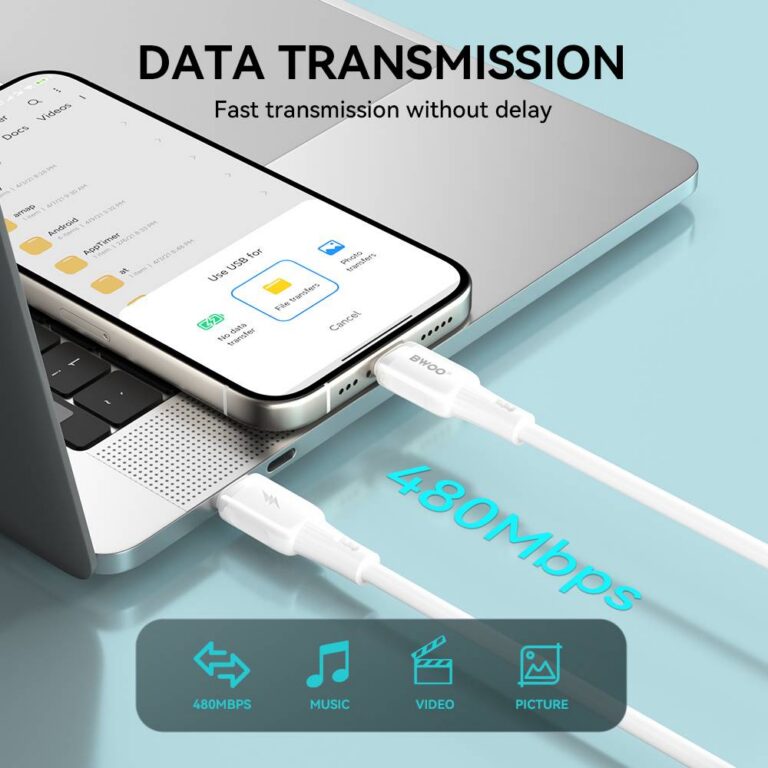 BWOO USB-C to lightning Soft Silicone Fast Charging Data Cable 27W PD (1M)(BO-X329CL) – White