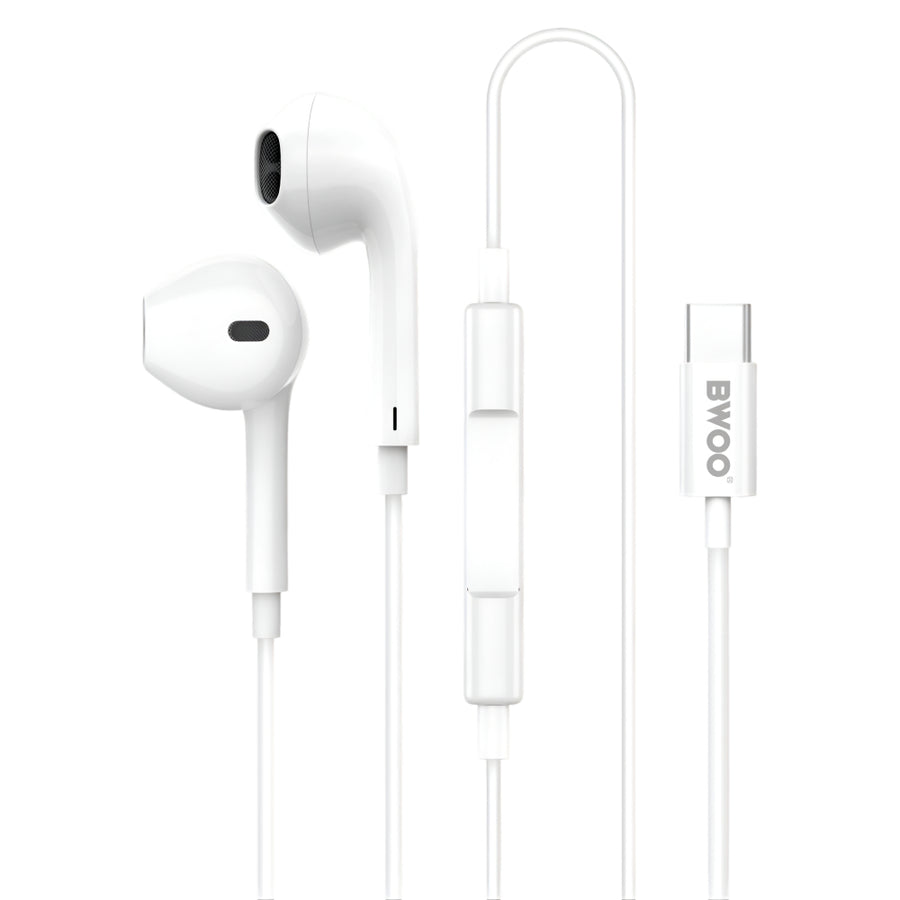 BWOO USB-C Hi-Fi Audio Stereo Wired Earphones (1.2M)(BO-HF175) – White