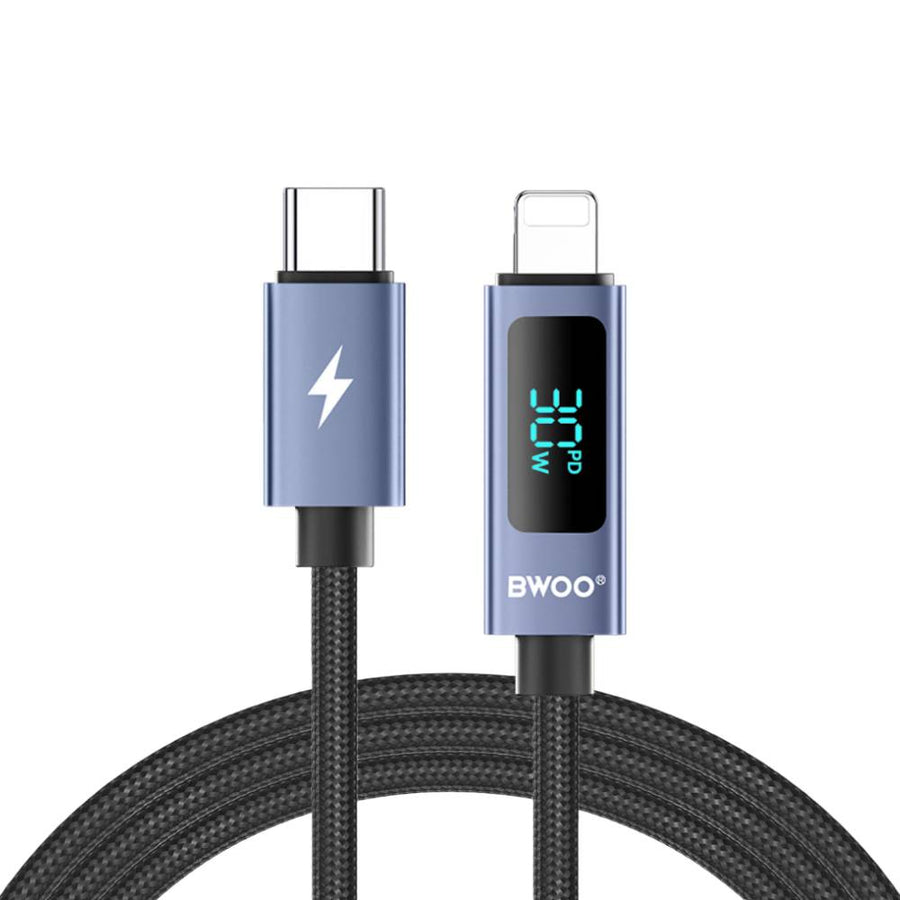 BWOO Type-C To Lightning Charging Cable with LED Display 30W (1M) – Black [BO-X323C-L]