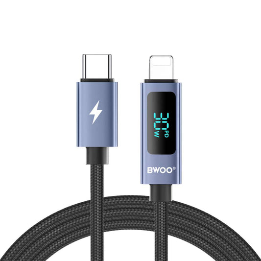 BWOO Type-C To Lightning Charging Cable with LED Display 30W (1M) – Black [BO-X323C-L]