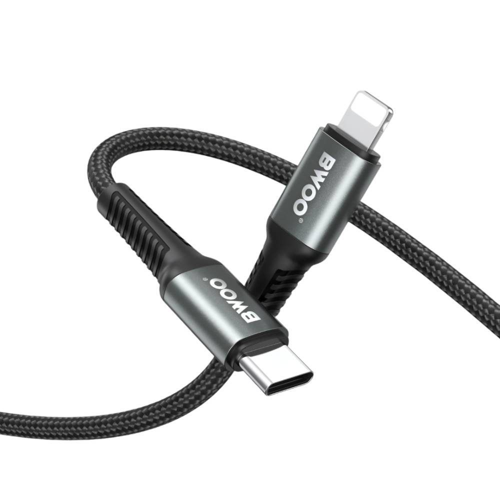 BWOO USB-C to Lightning Braided Fast Charging Cable PD 27W (3M) – Black [BO-X288C-L-3M]