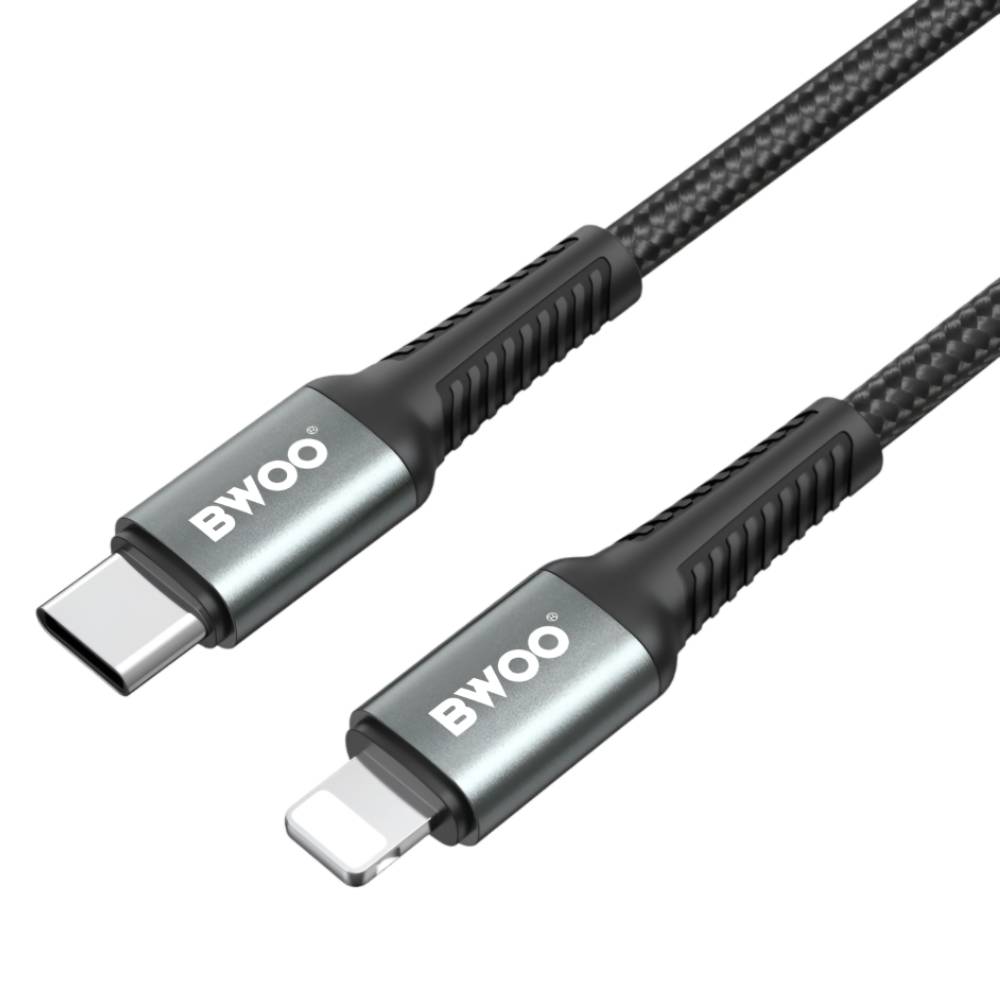 BWOO USB-C to Lightning Braided Fast Charging Cable PD 27W (3M) – Black [BO-X288C-L-3M]