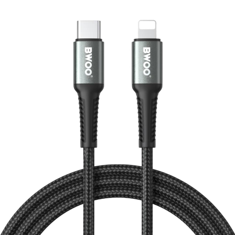 BWOO USB-C to Lightning Braided Fast Charging Cable PD 27W (3M) – Black [BO-X288C-L-3M]
