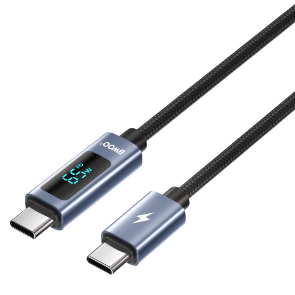 BWOO USB-C to USB-C Charging Cable with LED Display 65W (1M) – Black [BO-X323C-C]