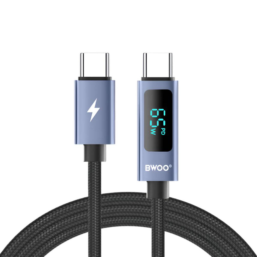 BWOO USB-C to USB-C Charging Cable with LED Display 65W (1M) – Black [BO-X323C-C]