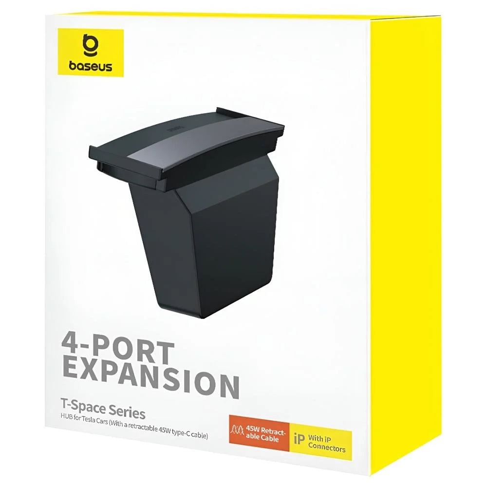 Baseus T-Space Hub for Tesla Model 3/Y with Retractable 45W USB-C Cable – Black