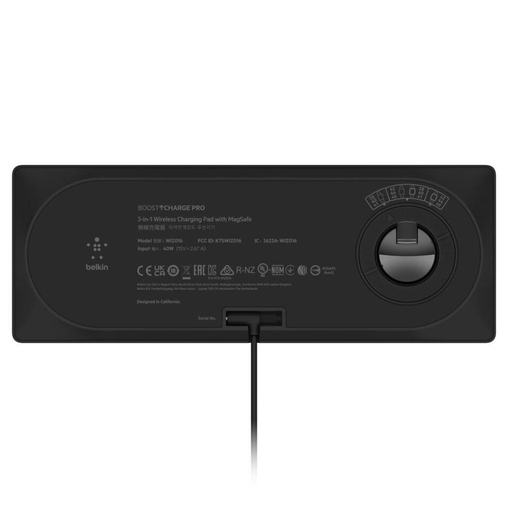Belkin BOOST CHARGE PRO 3-in-1 Wireless Charging Pad with MagSafe Charging 15W + 40W AC Adapter (Black)