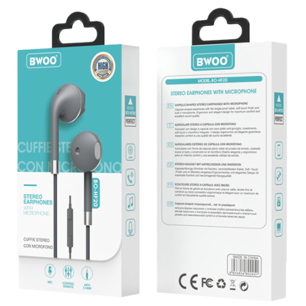 BWOO Hi-Fi Sound Quality Stereo Wired Earphones (1.2M)(BO-HF20) – Black