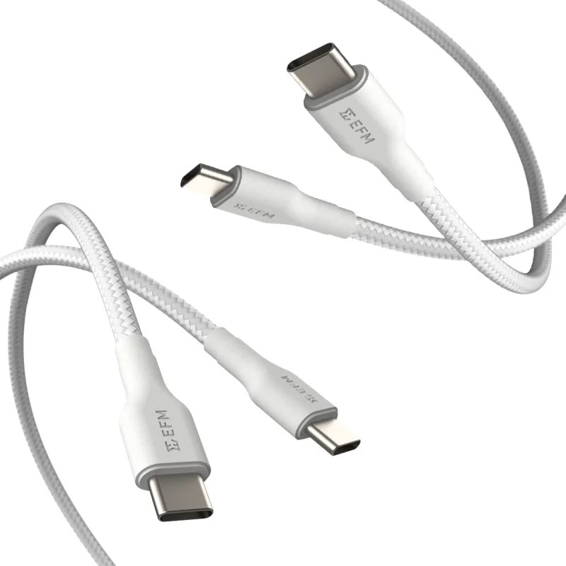 EFM USB-C Braided Cable Twin Pack - 1M With 60W Power Throughput - White