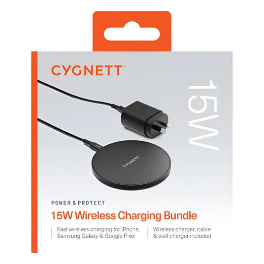 Cygnett 15W Wireless Charging Bundle + 20W Charger & Cable – Black