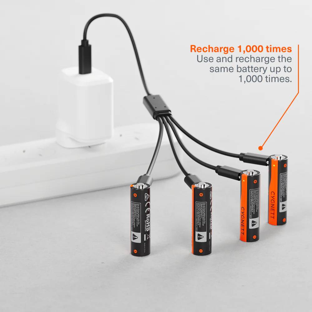 Cygnett AA USB-C Rechargeable Battery – 4 Pack – Black [CY5875CCCRB]