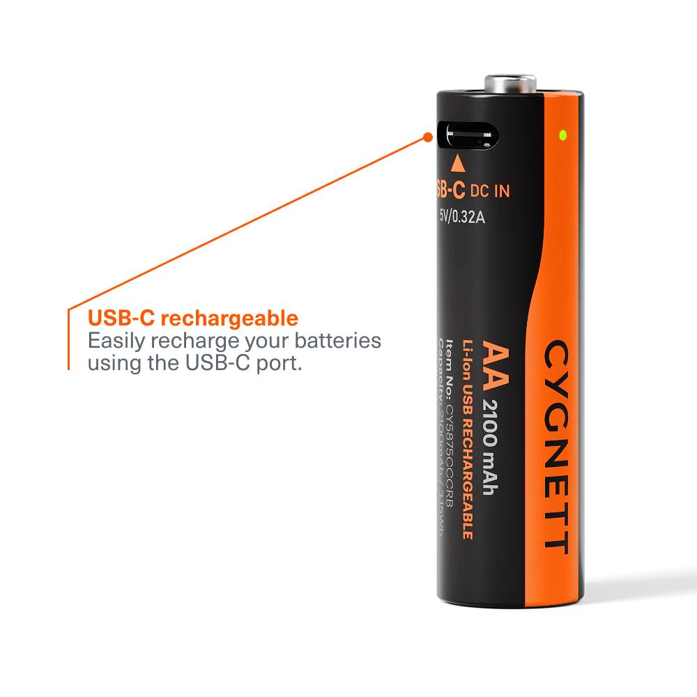 Cygnett AA USB-C Rechargeable Battery – 4 Pack – Black [CY5875CCCRB]