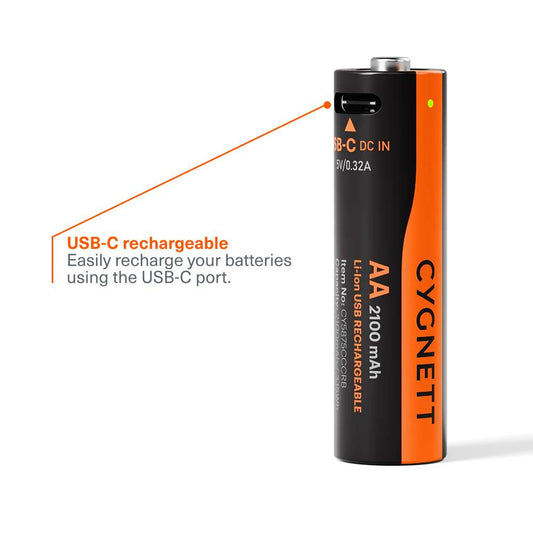Cygnett AA USB-C Rechargeable Li-ion Battery (4 Pack) – Black