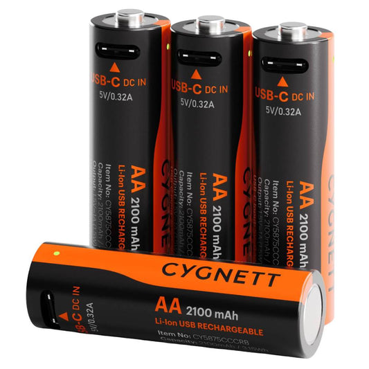 Cygnett AA USB-C Rechargeable Li-ion Battery (4 Pack) – Black