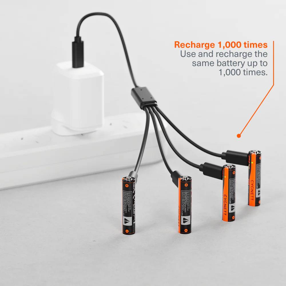 Cygnett AAA USB-C Rechargeable Battery – 4 Pack – Black [CY5874CCCRB]