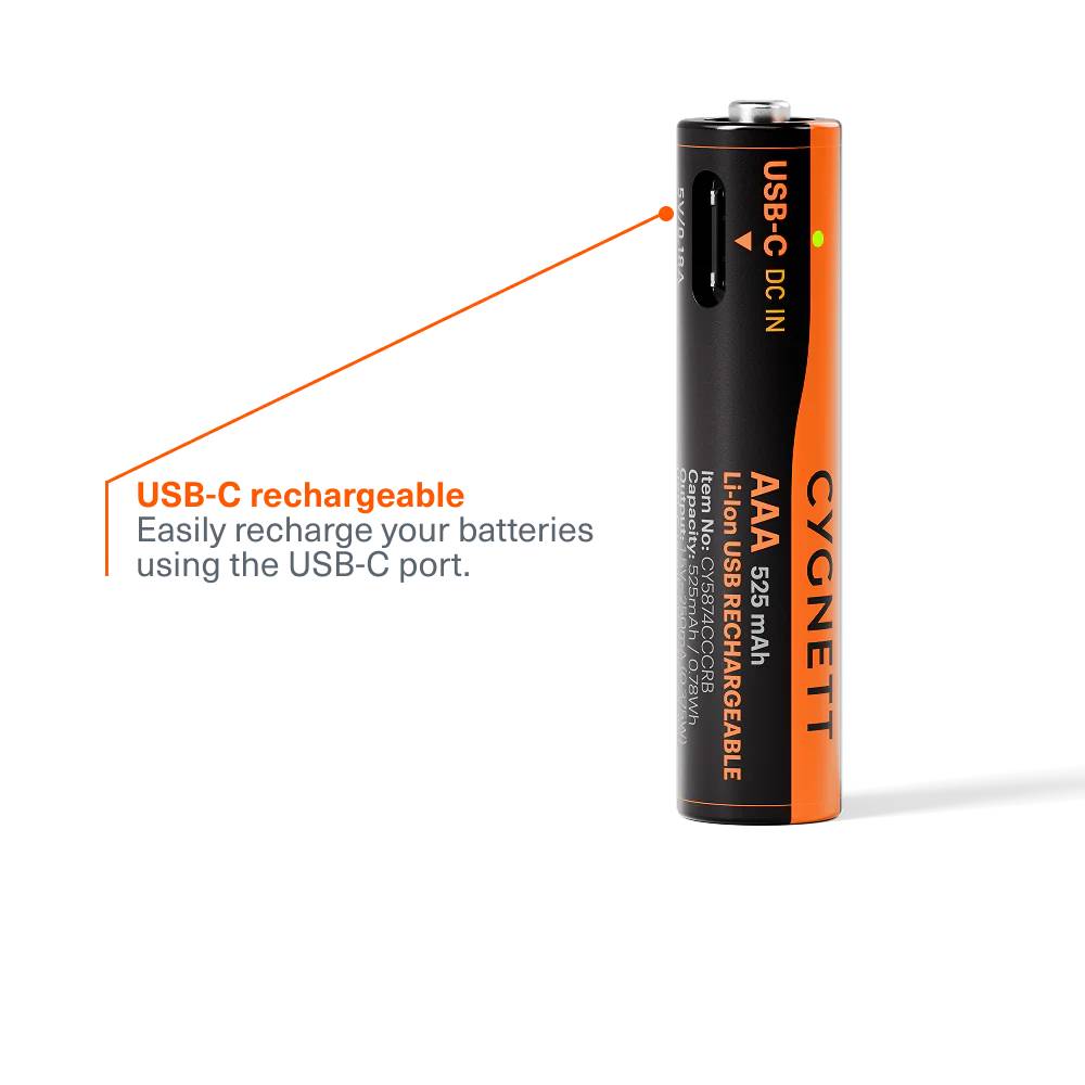 Cygnett AAA USB-C Rechargeable Battery – 4 Pack – Black [CY5874CCCRB]