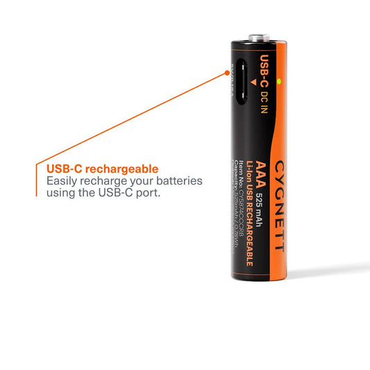 Cygnett AAA USB-C Rechargeable Li-ion Battery (4 Pack) – Black