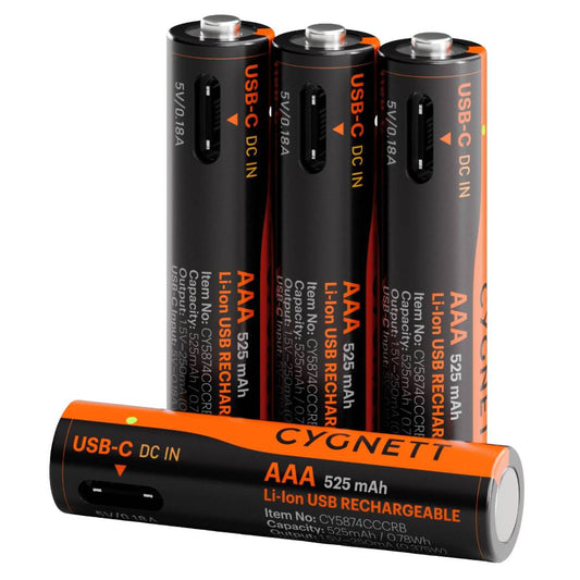 Cygnett AAA USB-C Rechargeable Li-ion Battery (4 Pack) – Black