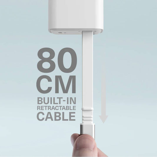 Cygnett PowerPlus 65W USB-C GaN Wall Charger with 80cm Retractable Cable – White