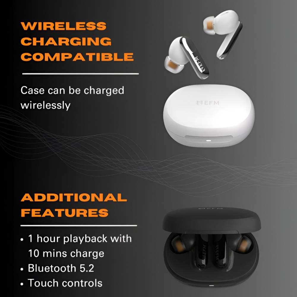 EFM Chicago TWS Earbuds With Advanced Active Noise Cancelling (Black)