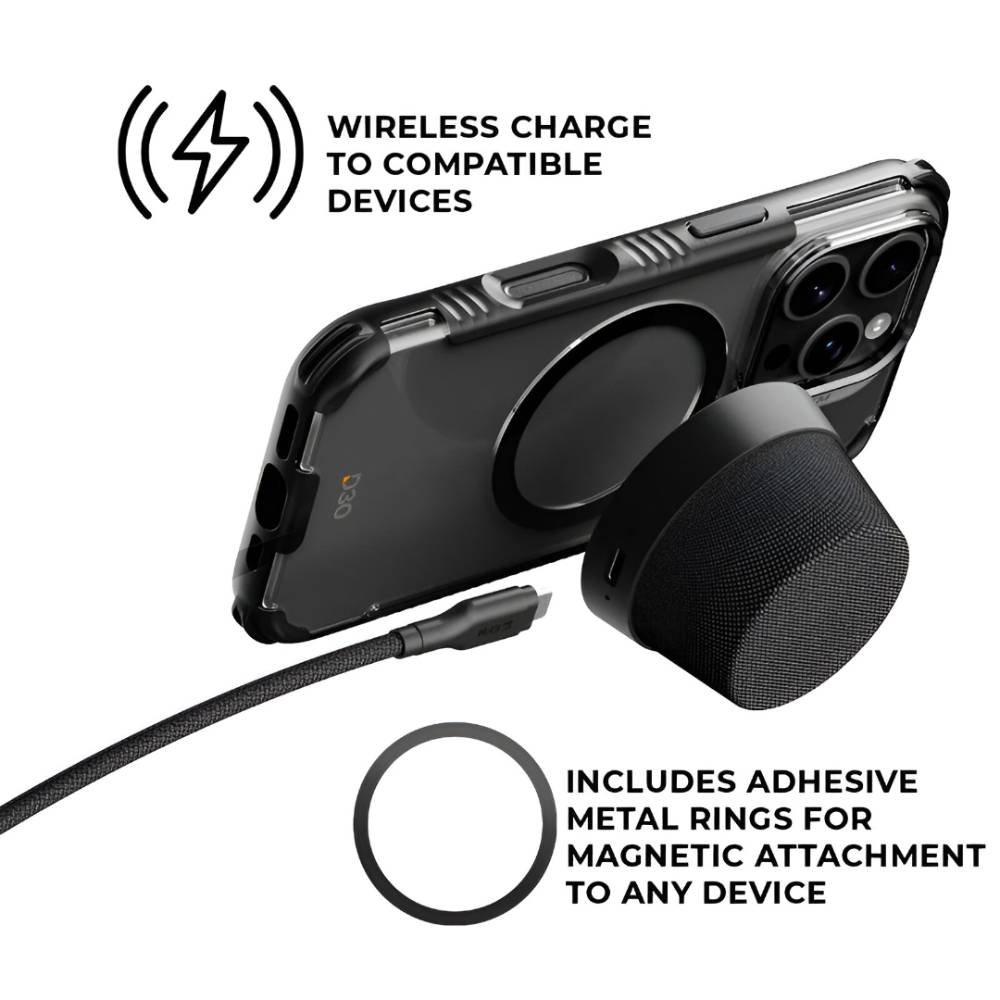 EFM Cloudbreak Mag Pro Bluetooth Speaker & 10W Wireless Charger With Extra Magnetic Ring – Charcoal Black
