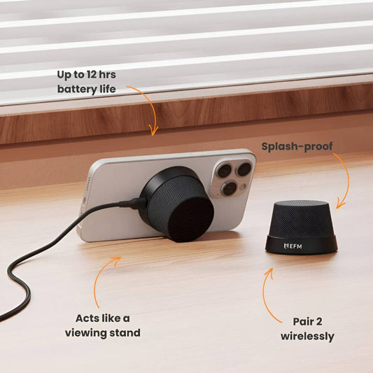 EFM Cloudbreak Mag Pro Bluetooth Speaker & 10W Wireless Charger With Extra Magnetic Ring – Charcoal Black