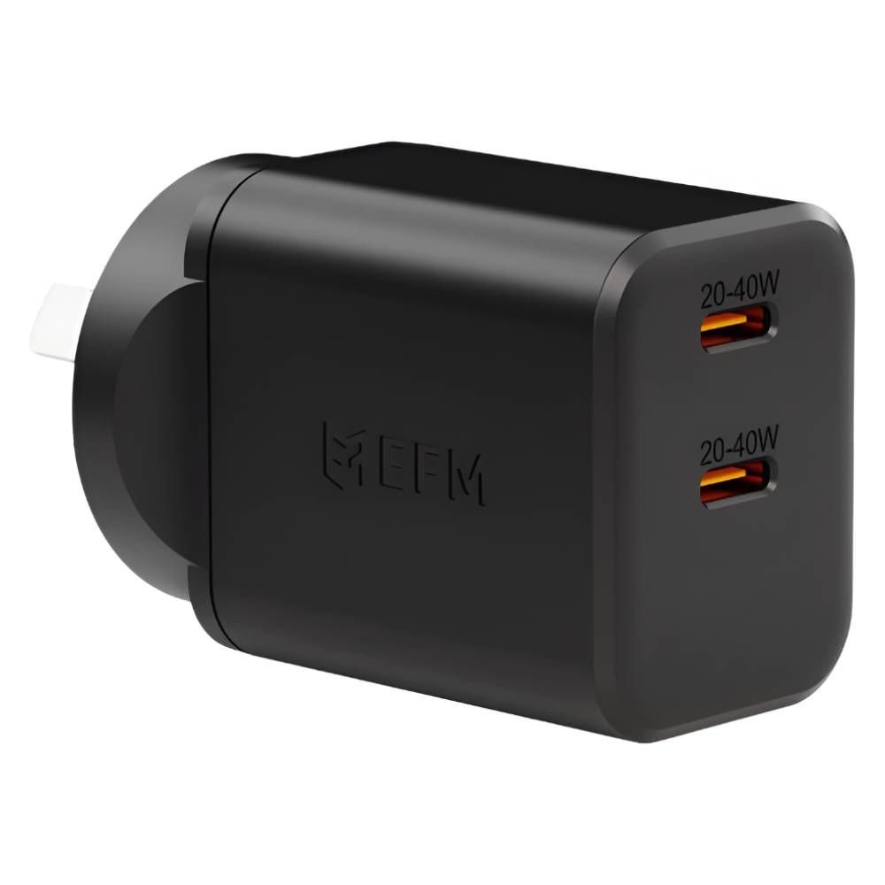 EFM ECO 40W Dual Port Wall Charger With GaN, Power Delivery and PPS (Black)