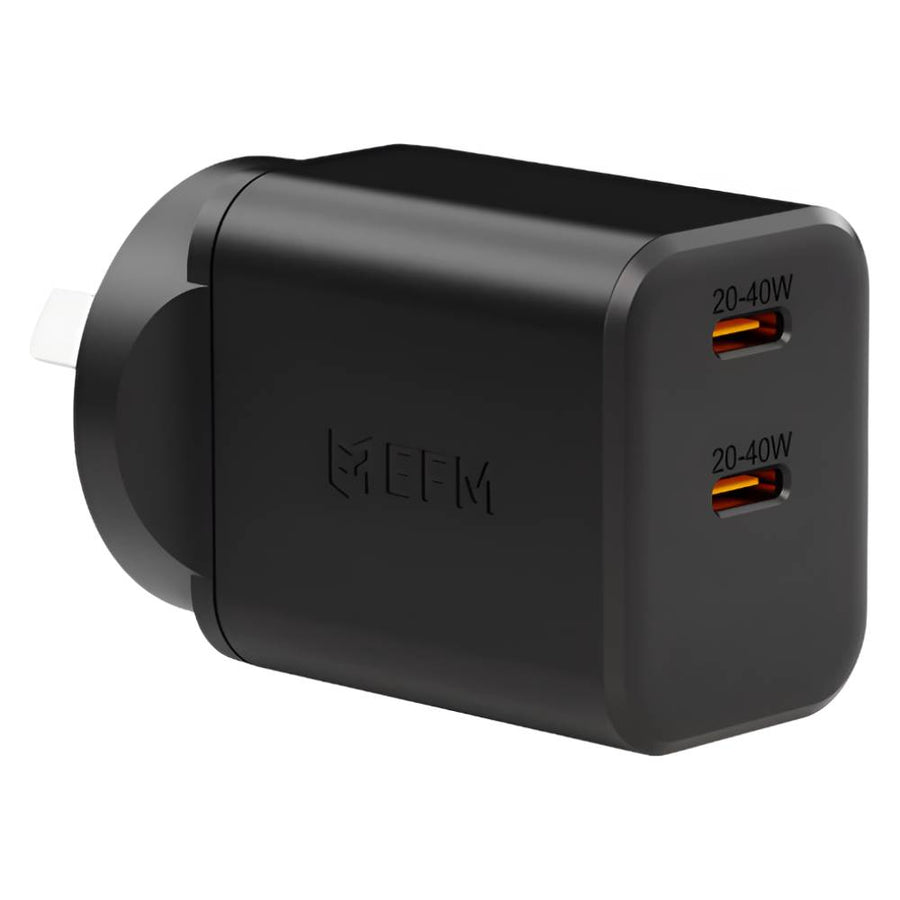 EFM ECO 40W Dual Port Wall Charger With GaN, Power Delivery and PPS (Black)