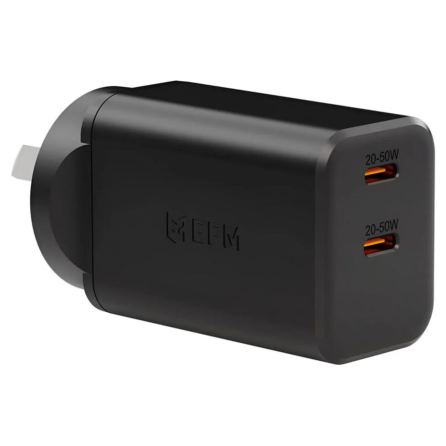 EFM Eco 50W Dual Port GaN Wall Charger with PD and PPS - Black