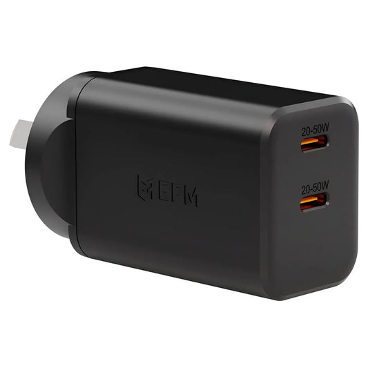 EFM Eco 50W Dual Port GaN Wall Charger with PD and PPS - Black