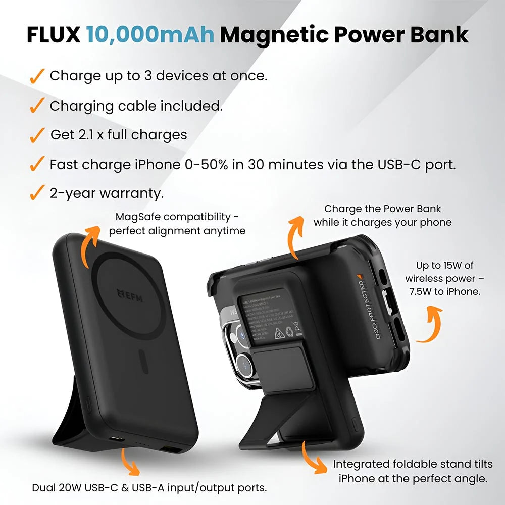EFM Flux Magnetic 10000mAh MagSafe Power Bank with Foldable Stand - Black