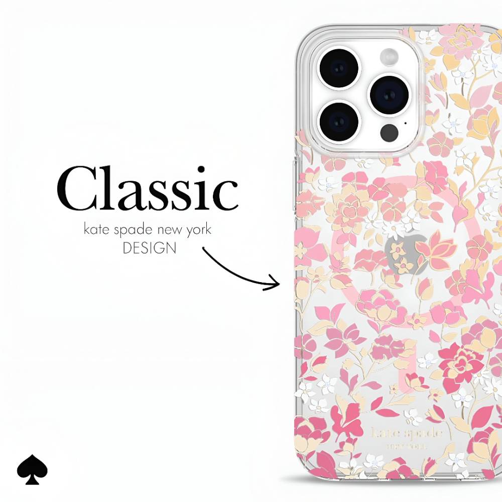 Kate Spade New York Protective Hardshell MagSafe Case For iPhone 15 Pro Max - Flowerbed Pink